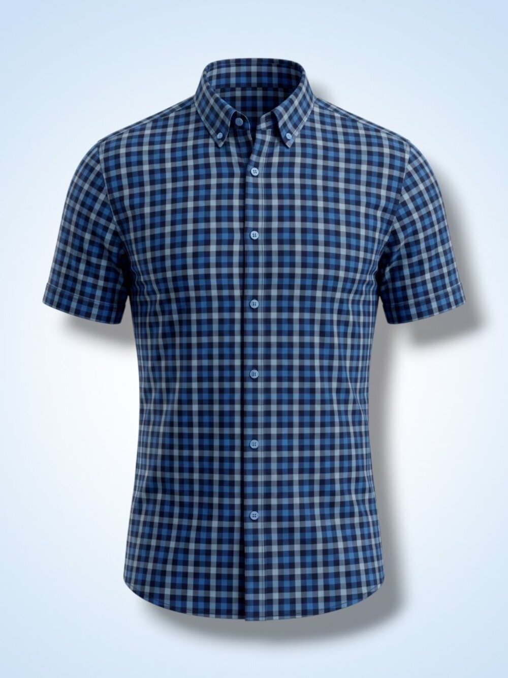 Savannah Co. Blue‎ Gingham Check Short Sleeve Button Down L